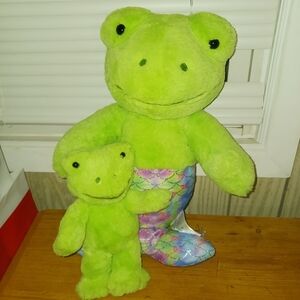 Build-A-Bear Merfrog Green Frog with Mermaid Tail and Baby Frog Plush Lot of 2